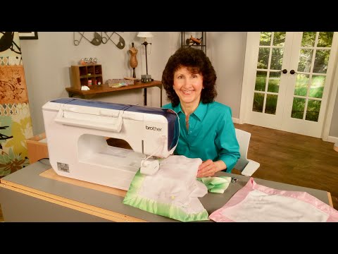 Joanne Banko sews a mitered satin binding on a baby blanket. As seen on It&rsquo;s Sew Easy Show 1809-1