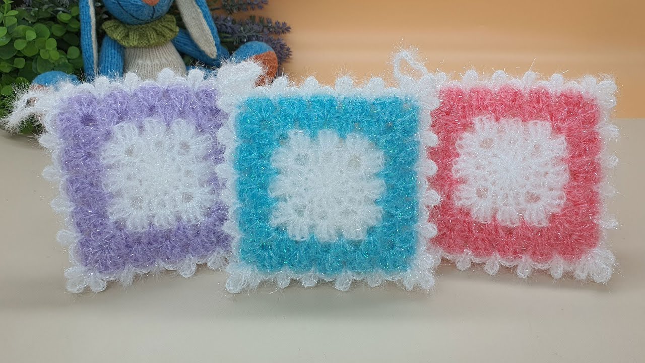 심플 사각 평면 수세미 뜨기  / 코바늘 수세미 /  Crochet Dish Scrubby / flower crochet