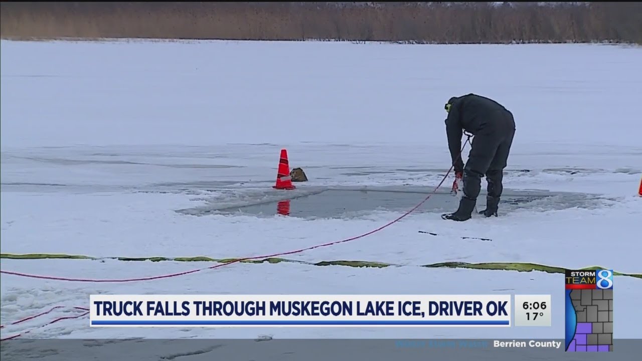 Driver OK after pickup falls through ice on Muskegon Lake YouTube