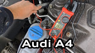 Напряжение зарядки аккумулятора Audi А4 B8 / Checking the charging voltage Audi A4B8 battery