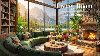 Cozy Mountain Living Room Jazz ☕ Soft Jazz Melody \u0026 Relaxing Coffee Ambience For Positive Mood