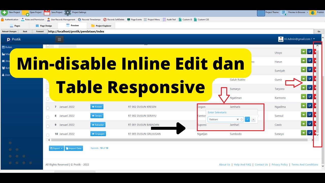 Disable Inline Edit and Table Responsive in PHPRAD - YouTube
