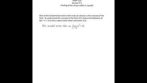 Section 9.1 Finding limits using tables and graphs