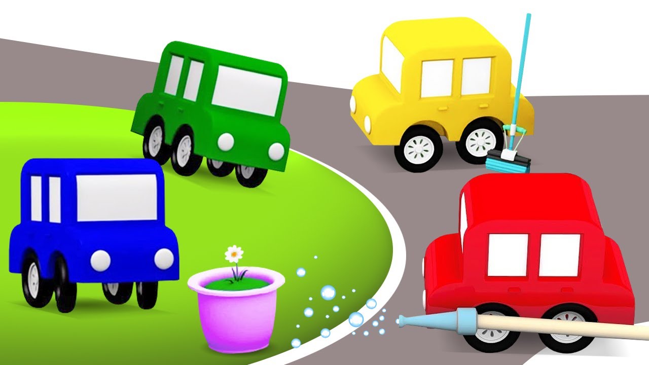 Dessin animé éducatif pour enfants de 4 voitures - un camion-poubelle 