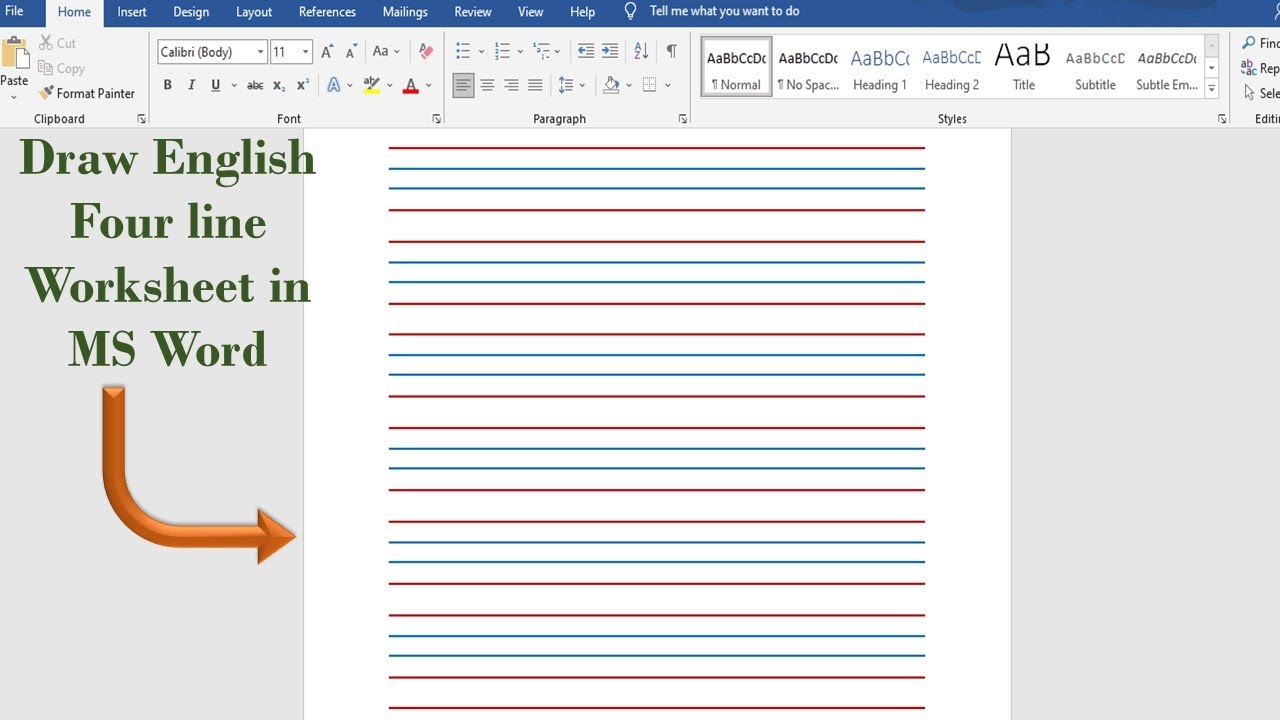 how-to-draw-english-four-line-worksheet-in-ms-word-youtube