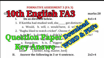 10th English FA3 Question Paper and Key Answer | Formative assessment 3 @learneasilyhub