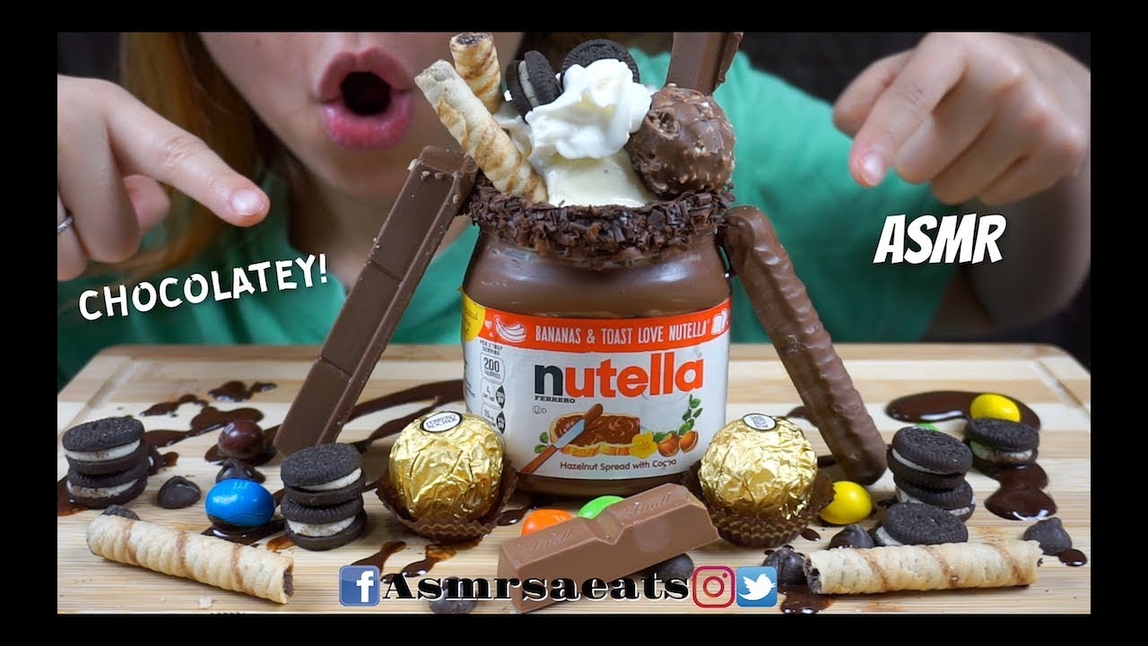 Asmr Vanilla Ice Cream in Nutella Jar w/ Ferrero, Kitkat, Oreos + Wafers & Milk | Asmr S.A Eats