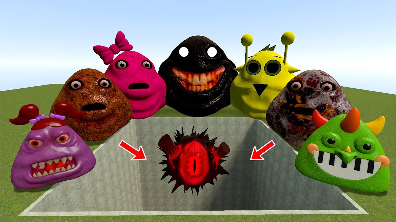ALL NORMAL 3D POU BOU'S REVENGE Monsters VS DIAMOND Mr BLACK SUN SPRUNKI PHASE 2 in BIG HOLE in Gmod