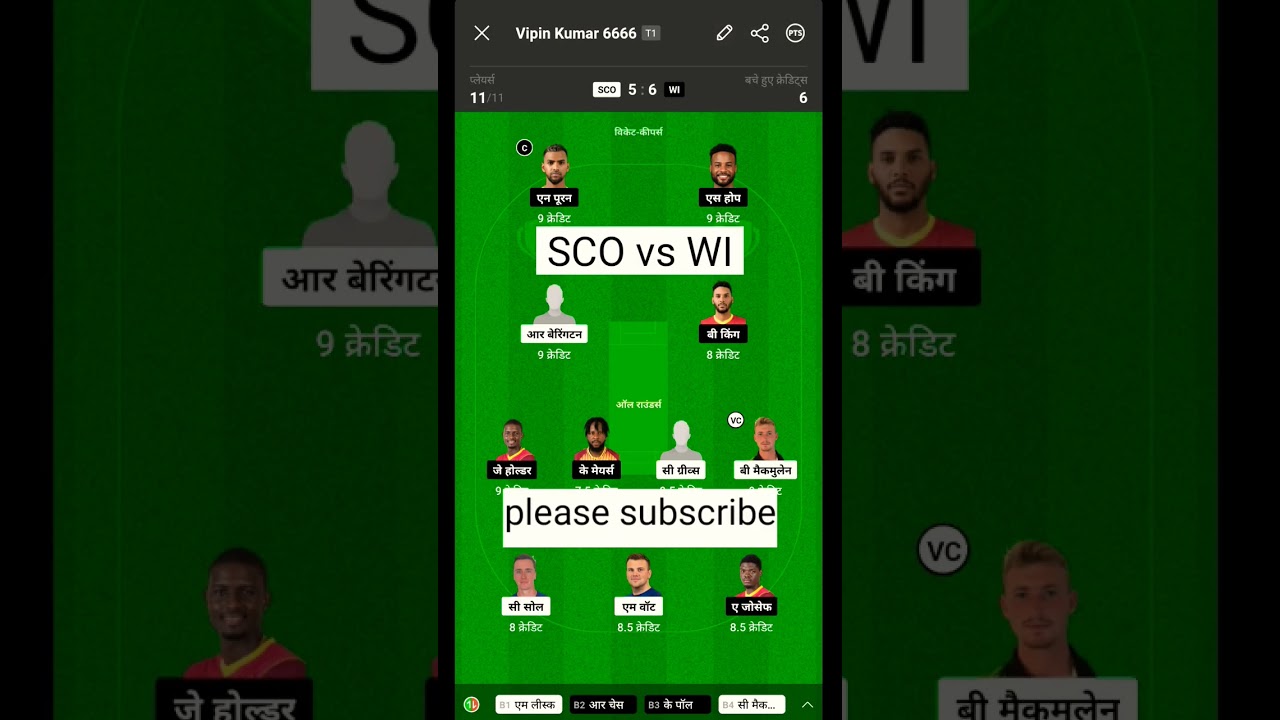 SCO vs WI dream11 production || SCO vs WI | 