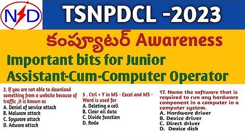 Computer Awareness Important Bits for TSNPDCL Junior Assistant-Cum-Computer Operator