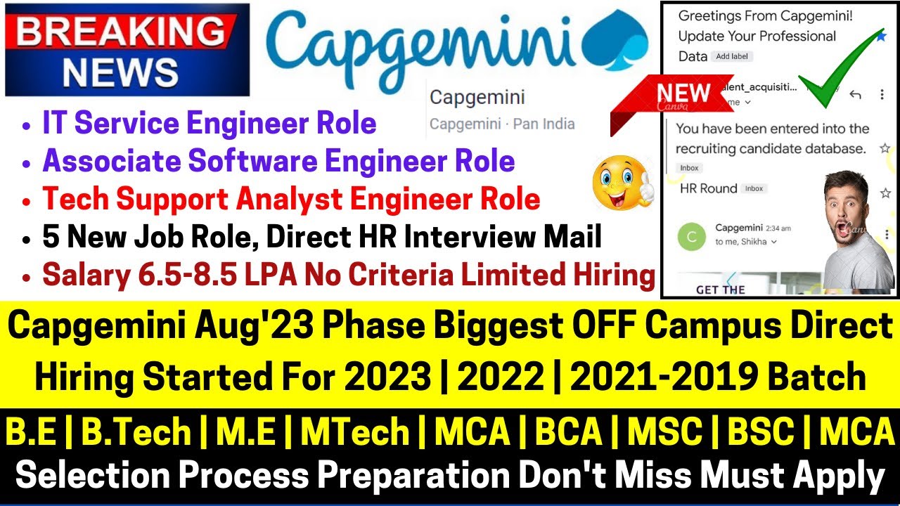 Capgemini Aug'23 Phase Biggest OFF Campus Direct New Hiring Started For ...