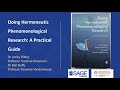 "Doing Hermeneutic Phenomenological Research: A Practical Guide" - Book Launch