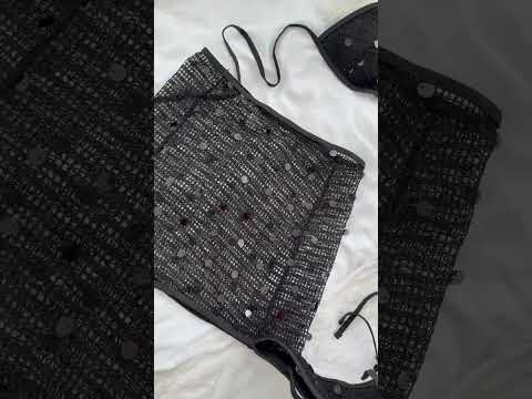 Раздельная черная тройка с прозрачной юбочкой и вафельной тканью, видео 2
