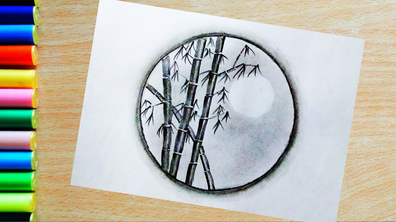 Bamboo Tree Drawing Easy Step / How to Draw Bamboo Scenery With Pencil
