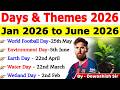 📅 Important Days & Themes 2026 MCQs 🔥 | Top 50 Expected Questions | Jan–June Current Affairs