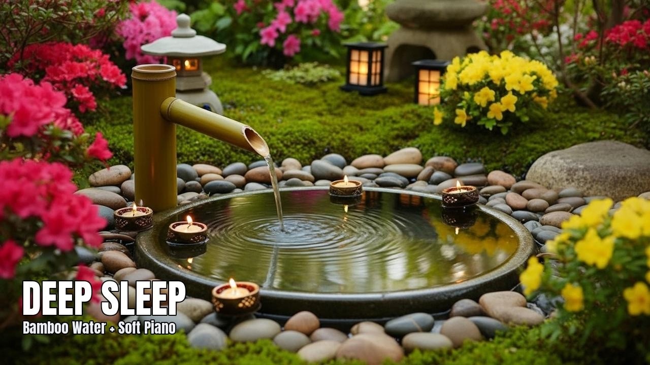 Bamboo Water + Soft Piano for Deep Sleep (No Talking, No Lyrics) • Live Soundscape