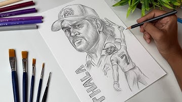 Draw With Me- MS Dhoni Drawing, How Draw MS Dhoni, Outline Tutorial