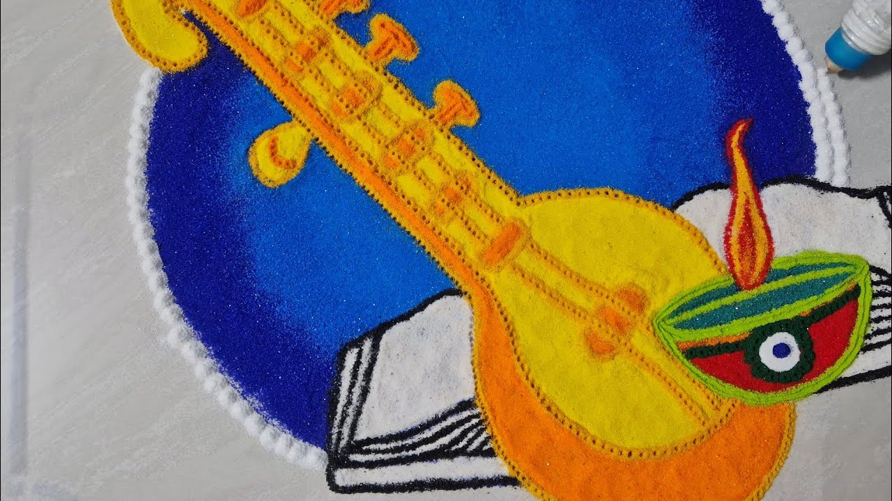 Veena Rangoli design || Basant Panchami special Rangoli || Musical instrument Rangoli design || Sand