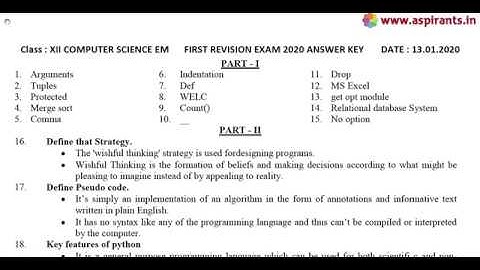 12th Computer Science First Revision Answer Keys 2019-20 | Virudhunagar District | English Medium