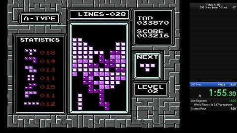 Tetris NES - 100 lines, Level 0 Start (5:10.37)