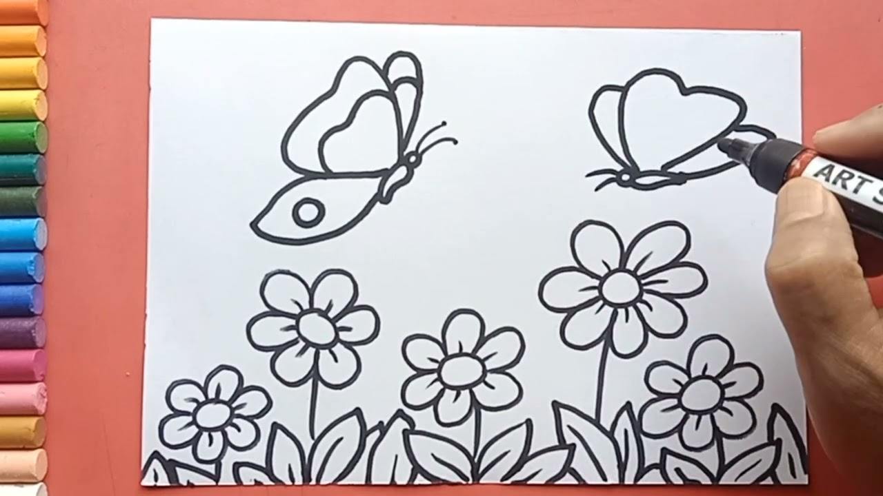 Easy Flower Garden drawing - YouTube