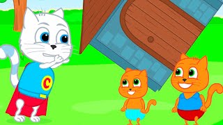 Cats Family in English  Superman strongman Cartoon for Kids