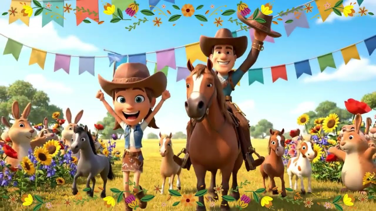 Carrera de ponys con vaqueritos 🎵🐎 | Canción infantil para niños y bebés