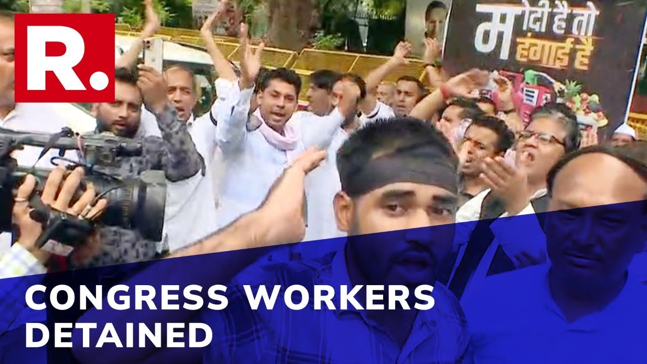 Congress workers detained amid massive protests against price hike & GST imposition in Delhi
