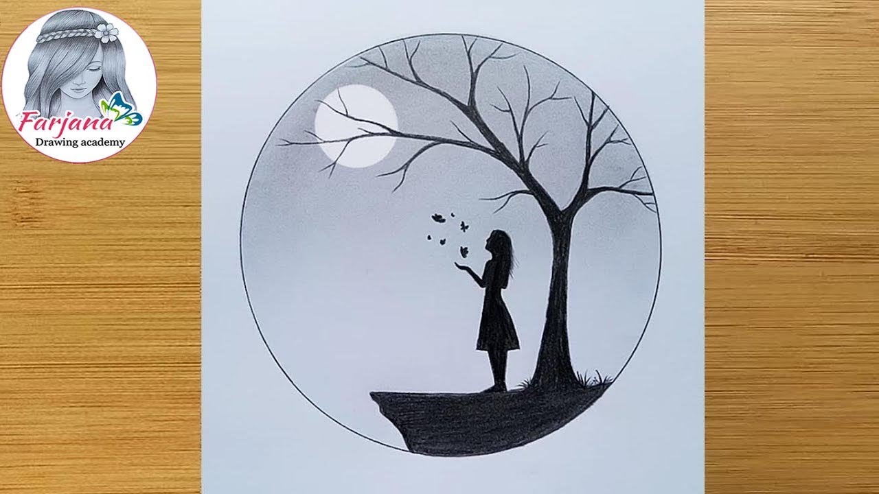 How To Draw A Girl With Butterfly In Moonlight For Beginners
