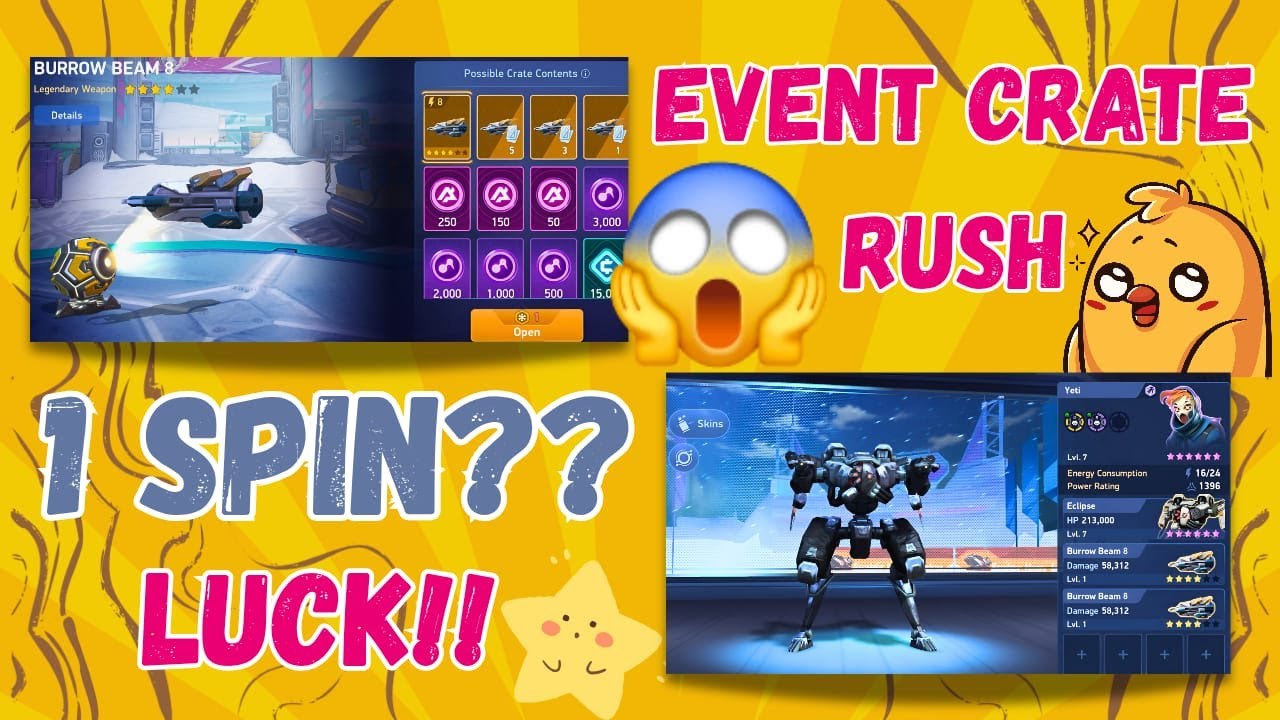 Burrow Beam 8 Event Crate Rush 😱 FREE Tokens + 1 Spin LUCK Test! | Mech Arena 