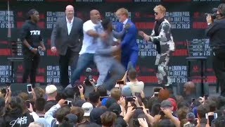 KSI AND LOGAN PAUL FIGHT ON STAGE LIVE AT PRESS CONFERENCE! (FULL HD)