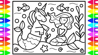 How to Draw a Mermaid and Unicorn for Kids 💜💚💛💗Mermaid and Unicorn Drawing tutorials for beginners