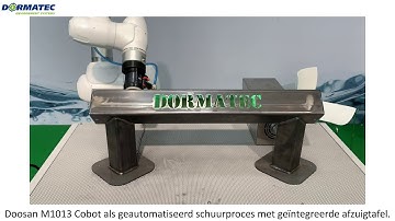 Doosan M1013 Cobot als geautomatiseerd schuurproces met geïntegreerde afzuigtafel