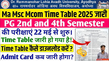 rmlau time table 2024-25 rmlau ma msc mcom 2nd 4th semester time table 2024-25 rmlau exam scheme
