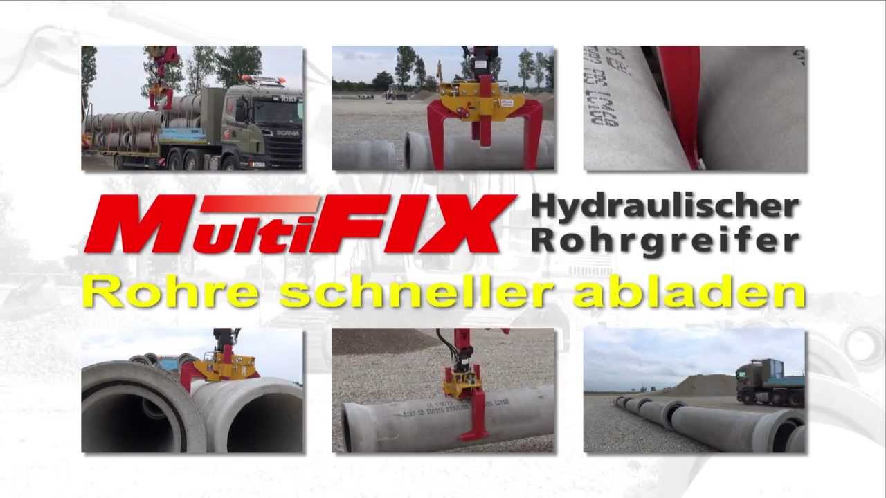 Rohre im Kanalbau schneller abladen - MultifIX Hydraulischer Rohrgreifer - YouTube