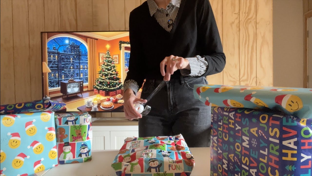 ASMR cozy present wrapping | soft spoken, paper crinkles, calming ambience