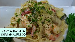 Super Easy Chicken & Shrimp Fettuccine Alfredo: Secret Ingredient Shhh | Pakistino Home Kitchen