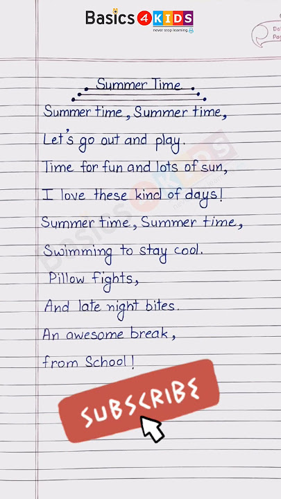 Summer Time Poem in English | Poem about My Summer Time in English | Poem for Summer Time