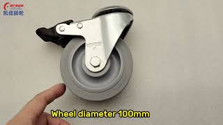 Hollow rivet castors Medium industrial casters 4inch gray TPR swivel caster wheel with plastic brake