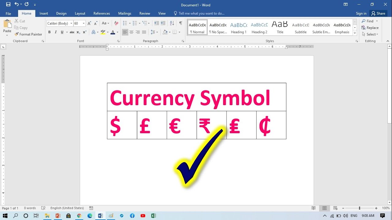 Dollar Symbol In Word