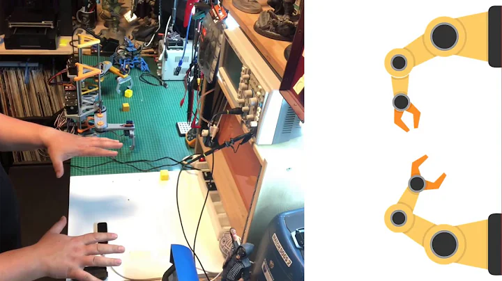 Two Robotic Arms collaborating (hand gesture controlled)