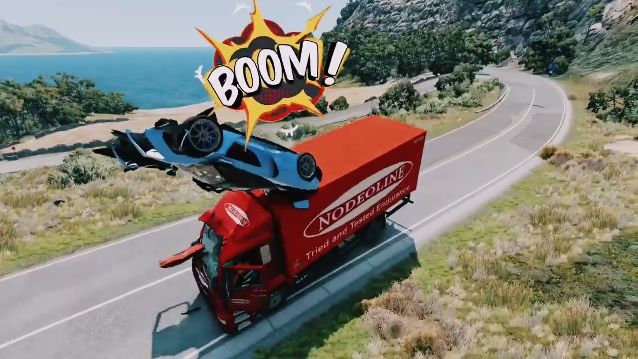 Car vs broken container bridge vs deep water Beamng driver Challenge 