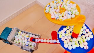 Marble Run Race ASMR ○ Wavy & jump course with dump truck miniature car