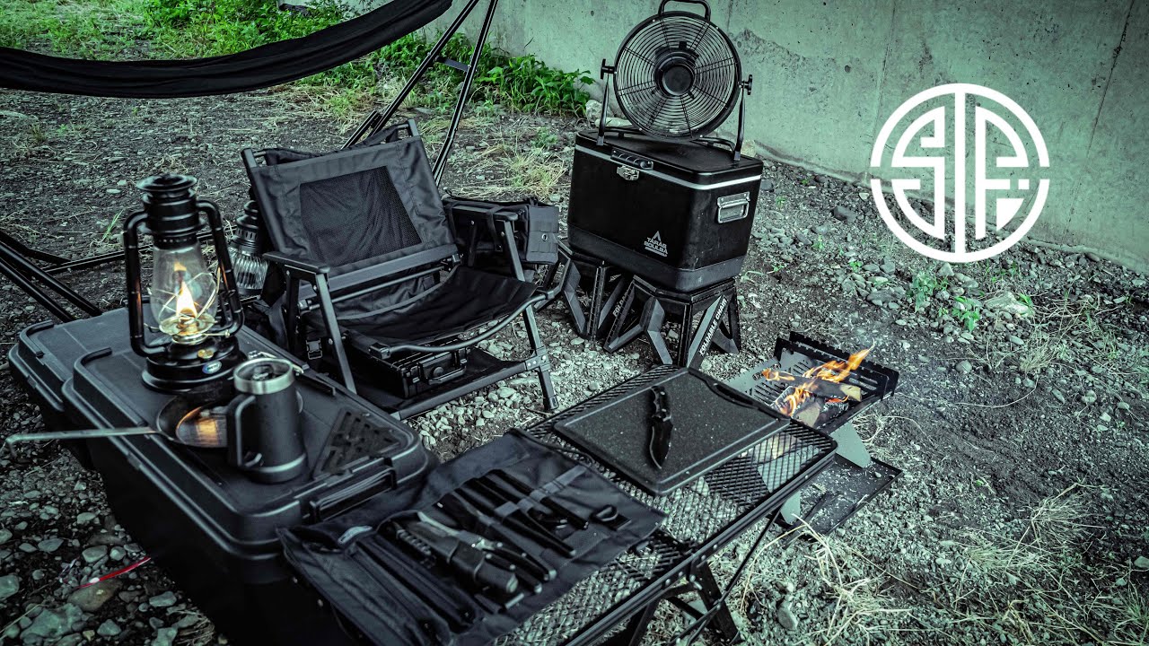 キャンプ4K】#45 ブラックキャンプ🏕！新しい焚き火台とカスタムチェア