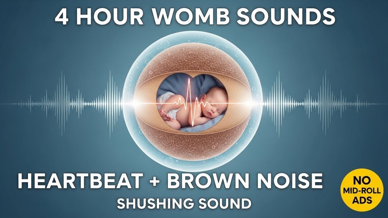 Womb Heartbeat & Brown Noise: 4-Hour Sleep Session | Shushing + Heartbeat Sounds