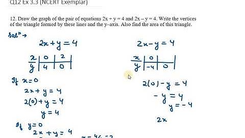12. Draw the graph of the pair of equations 2x + y = 4 and 2x – y = 4  Write the vertices of the tri