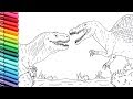 How to Draw T-rex VS Spinosaur From Jurassic Park 3 - Drawing and Coloring Dinosaurs for Children