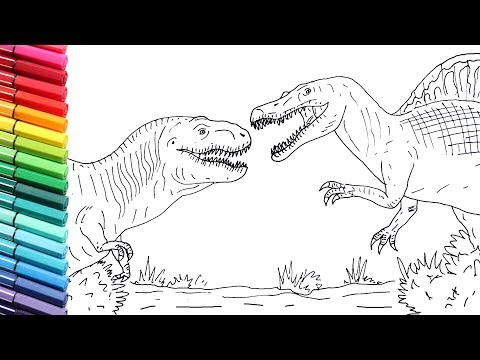 Spinosaurus VS T Rex - Jurassic Park 3 (COMO DESENHAR) - How To Draw  Spinosaurus VS T.Rex 