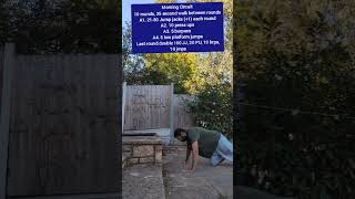 Morning Circuit 16 minutes, 10 rounds: jump jacks, press ups, burpees, jumps