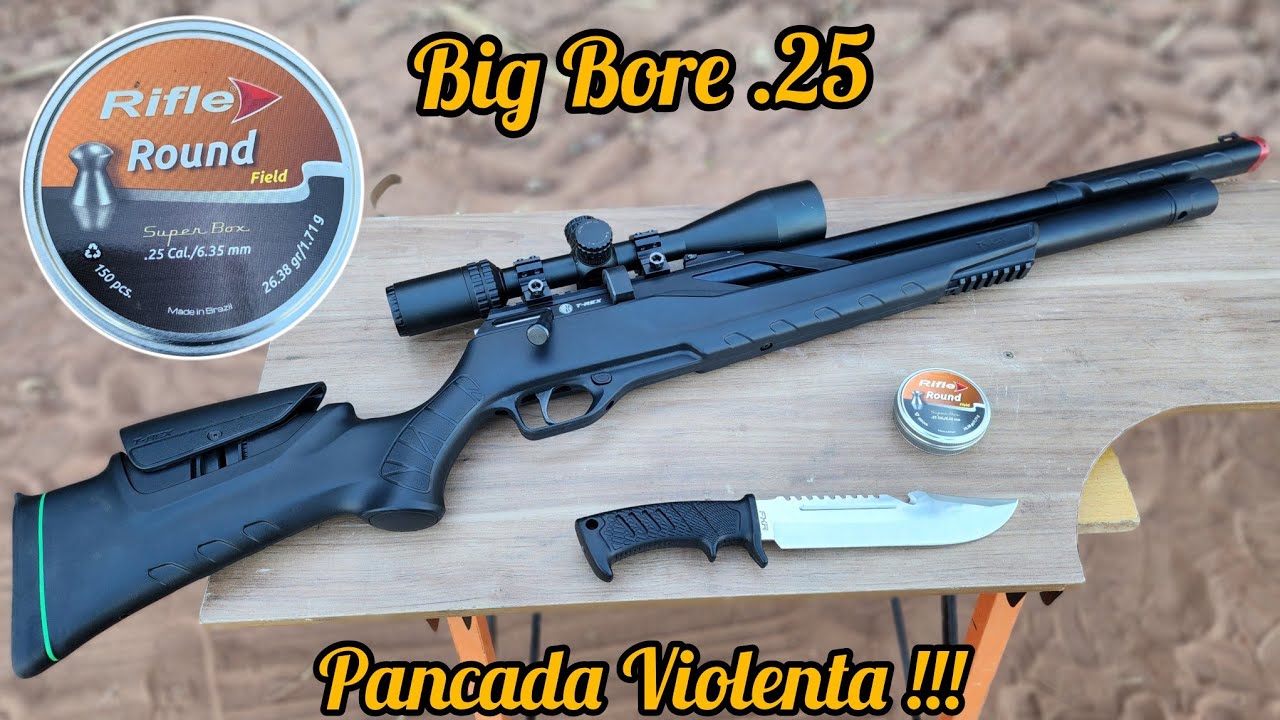 CARABINA T REX 6.35 - TESTE DE PRECISÃO E POTÊNCIA CHUMBO RIFLE ROUND 26,38 gr LUNETA VECTOR OPTCIS